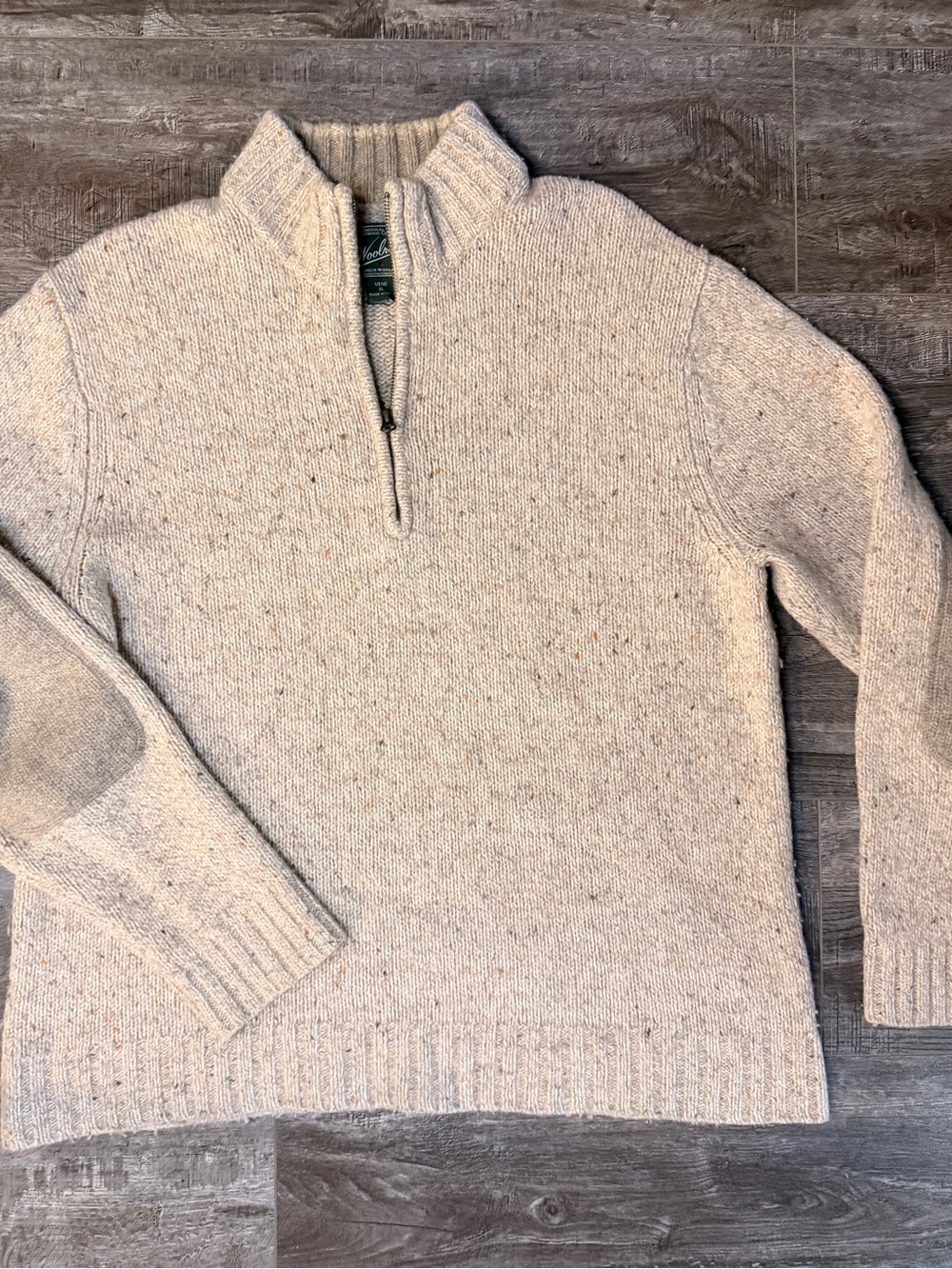 Woolrich Men's Speckled Cream Half-Zip Sweater